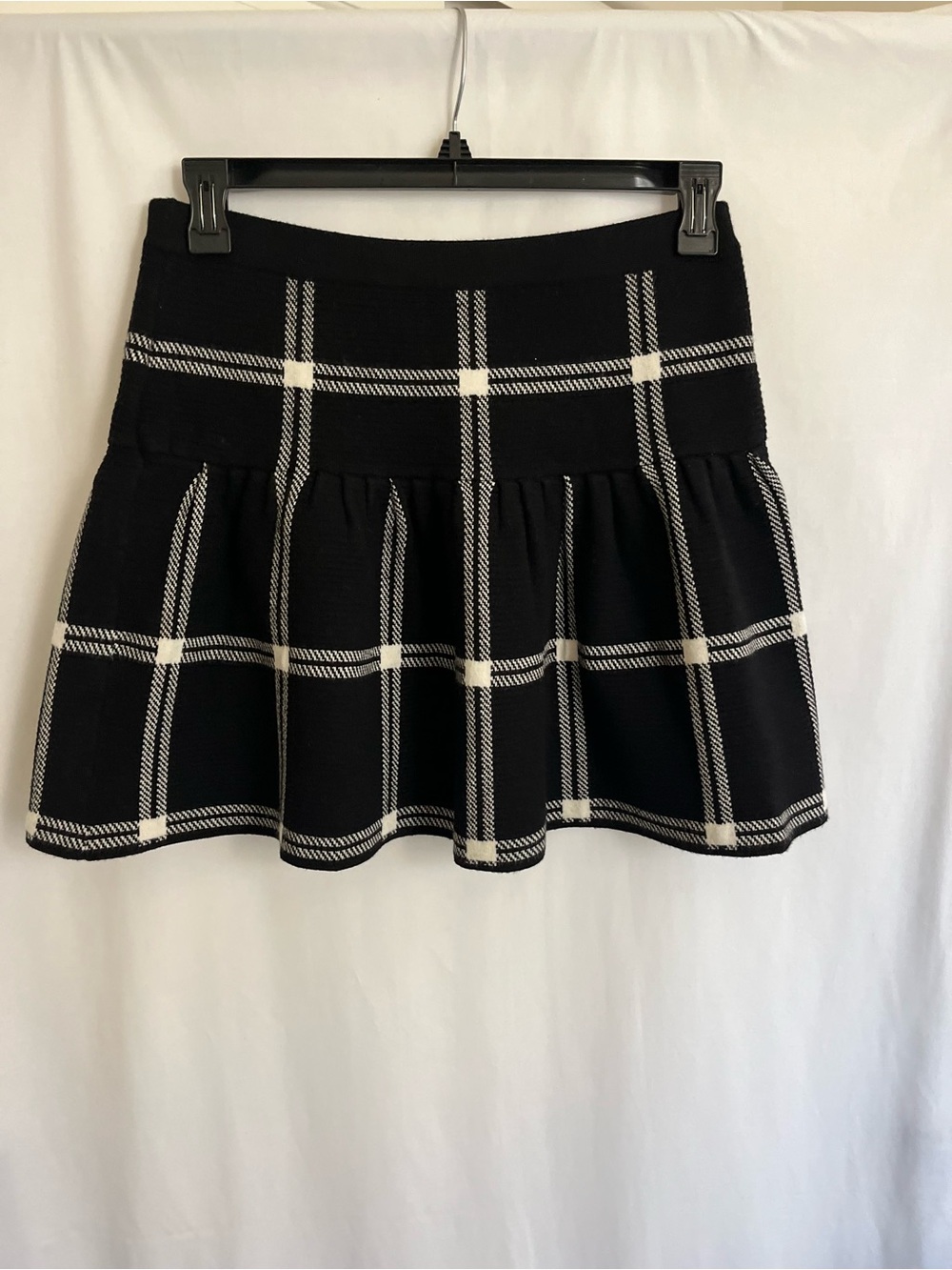 Cynthia Rowley Black & White Plaid Flared Knit Skirt Large